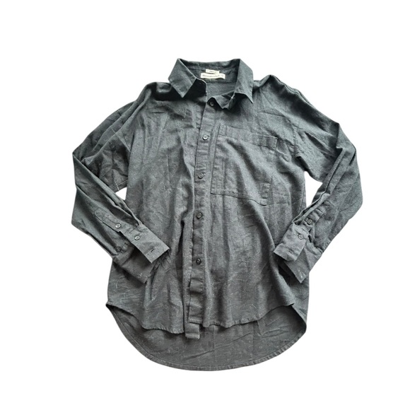 Abercrombie and Fitch Oversized Button Up Shirt in Black Size XXS Linen Blend - Picture 3 of 9